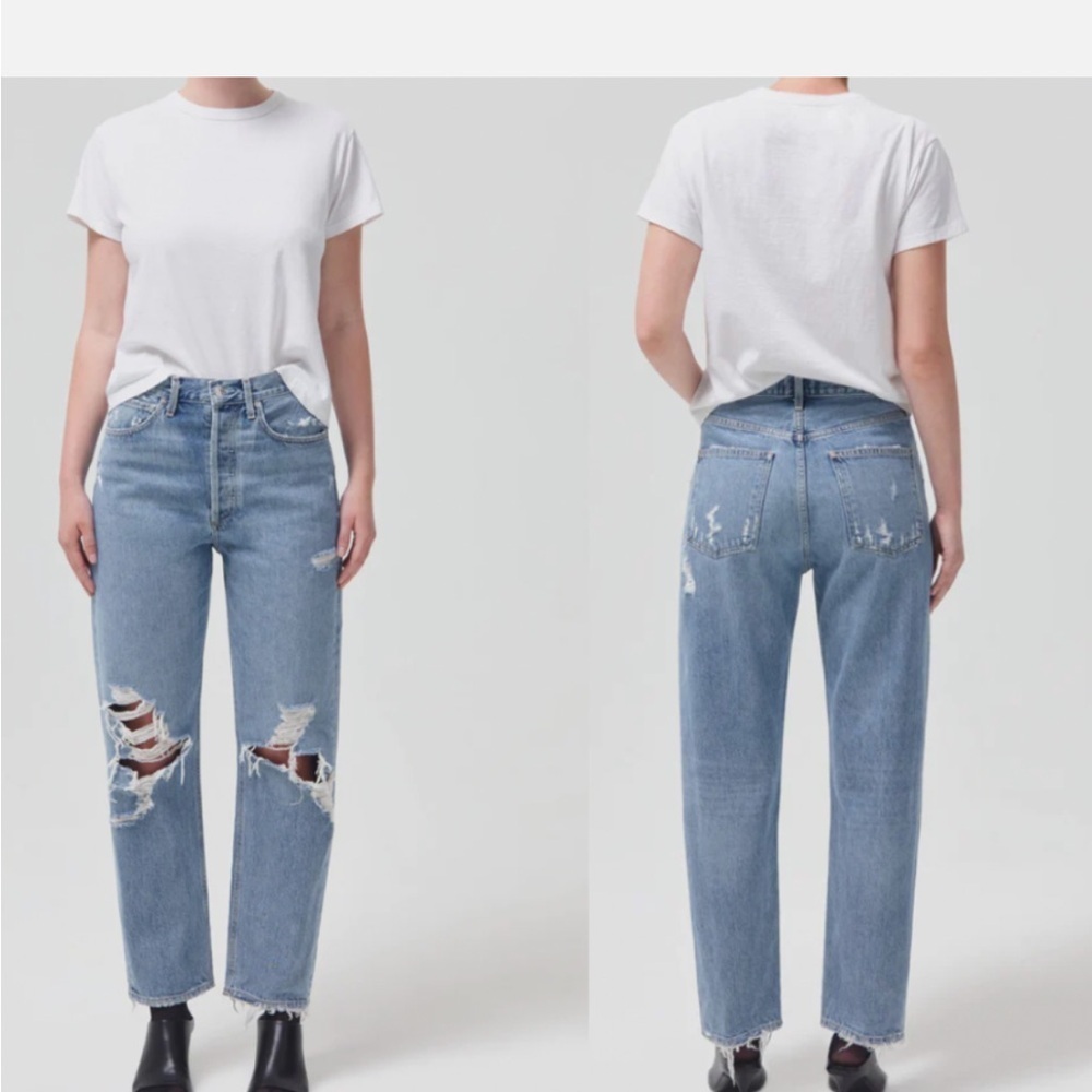 Agolde 90's Mid Rise Loose Fit Jeans Distressed Rigid Denim Button Fly